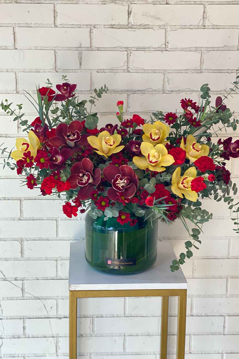 گلدان شیشه ای دیزاین ۵۵ سانت ارکیده های رنگی نلی