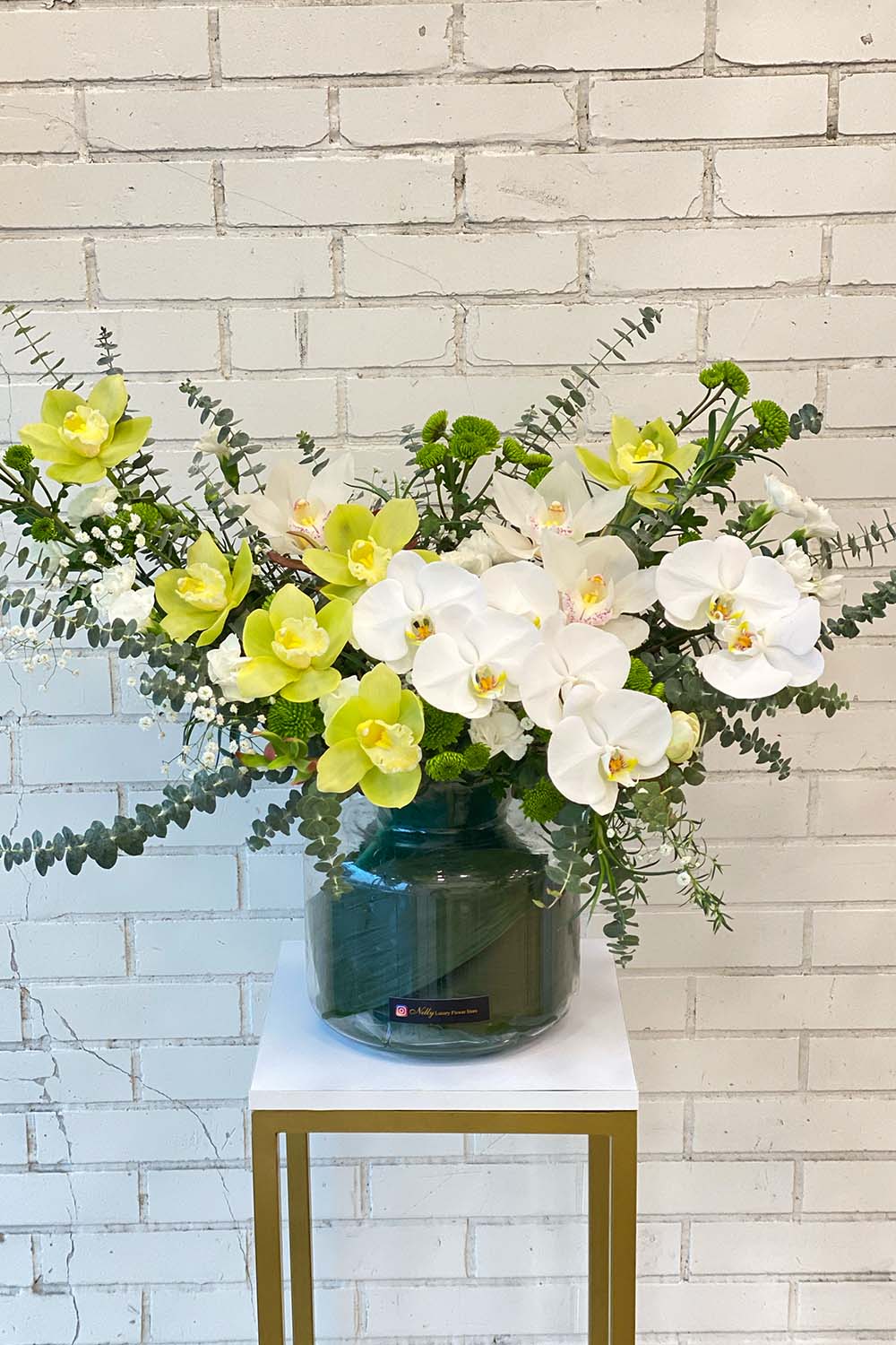 گلدان شیشه ای دیزاین ۶۰ سانت نلی با ارکیده