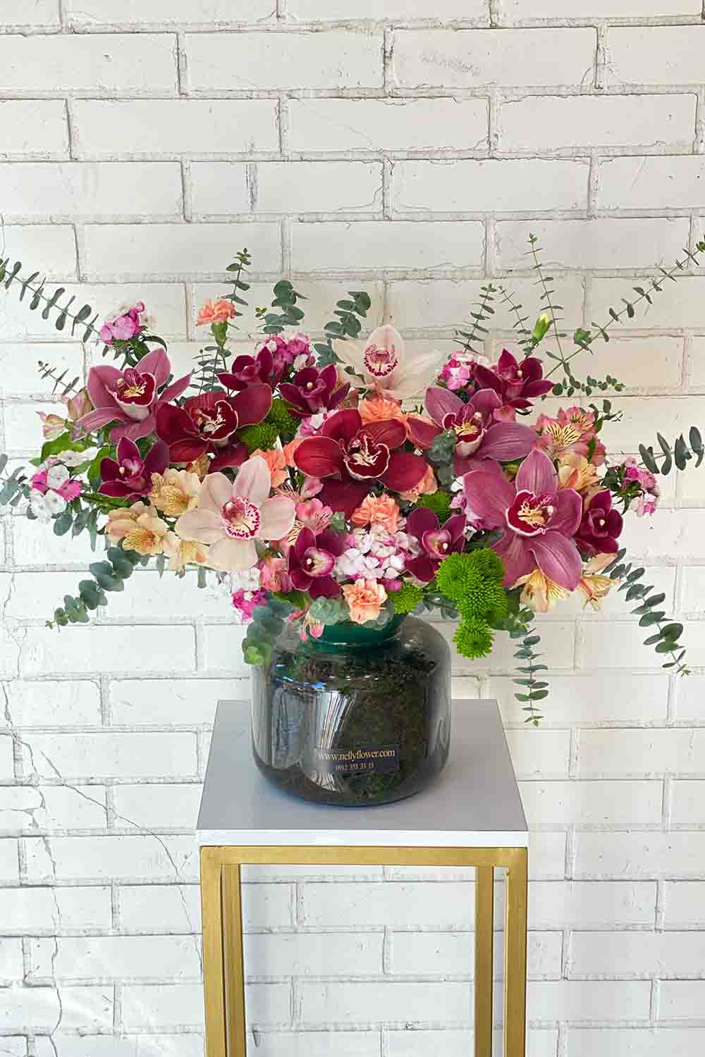 دیزاین ۴۰ سانت ارکیده نلی گلدان شیشه ای