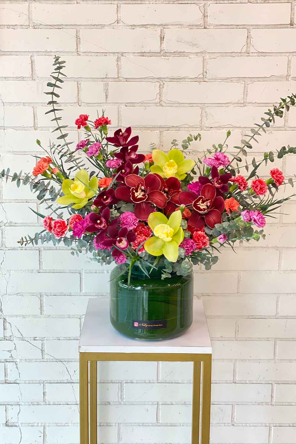 گلدان شیشه ای نلی دیزاین ارکیده های رنگی(۵۵ سانت)